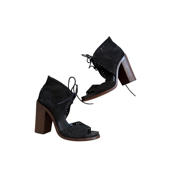 GIANNI BINI Black Laceup Peeptoe Heels Size 7 - Picture 9 of 9